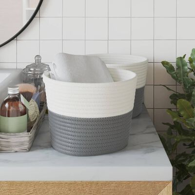 vidaXL Storage Baskets 2 pcs Grey and White Ø24x18 cm Cotton