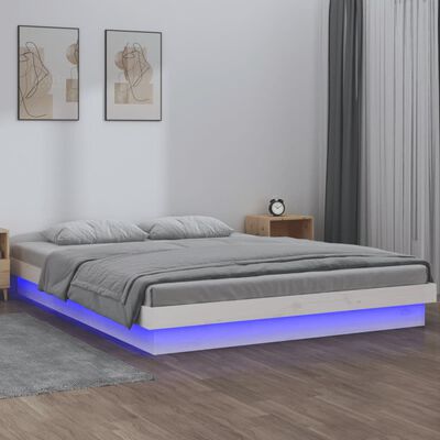vidaXL LED Bed Frame White 150x200 cm King Size Solid Wood