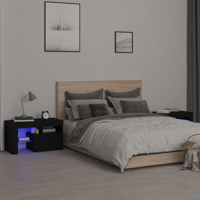 vidaXL Bedside Cabinets 2 pcs with LED Lights Black 70x36.5x40 cm