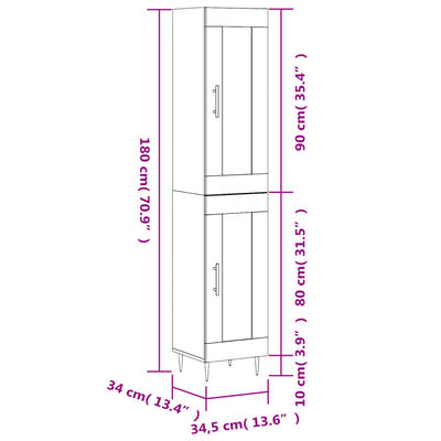 vidaXL Highboard Grey Sonoma 34.5x34x180 cm Engineered Wood