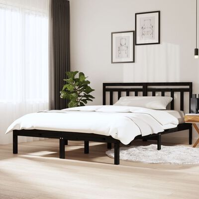 vidaXL Bed Frame without Mattress Black Solid Wood 140x200 cm (810021+814098)