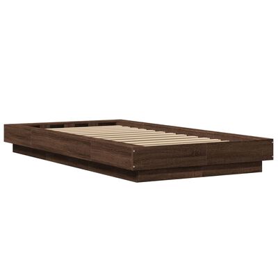 vidaXL Bed Frame with LED Lights without Mattress Brown Oak 100x200 cm