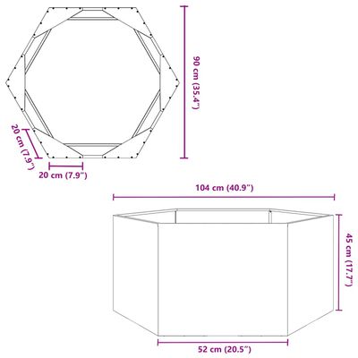 vidaXL Garden Planter Hexagon 104x90x45 cm Stainless Steel