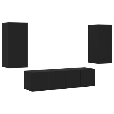 vidaXL 4 Piece TV Wall Units with LED Black Engineered Wood