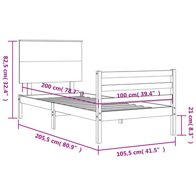 vidaXL Bed Frame without Mattress Black 100x200 cm Solid Wood