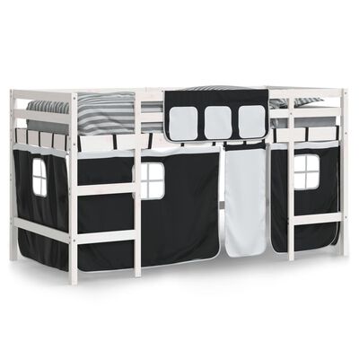 vidaXL Kids' Loft Bed with Curtains without Mattress White&Black 90x190 cm Single