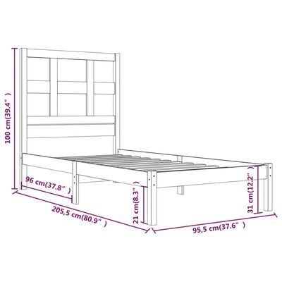 vidaXL Bed Frame without Mattress White 90x200 cm Solid Wood Pine