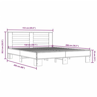 vidaXL Bed Frame without Mattress Sonoma Oak 150x200 cm King Size