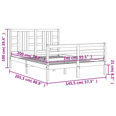 vidaXL Bed Frame without Mattress White 140x200 cm Solid Wood