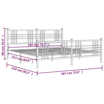 vidaXL Metal Bed Frame without Mattress with Footboard White 183x213 cm