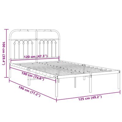 vidaXL Metal Bed Frame without Mattress with Headboard White 120x190 cm Small Double