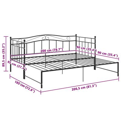 vidaXL Pull-out Sofa Bed Frame without Mattress Black Metal 90x200 cm