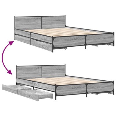 vidaXL Bed Frame with Drawers without Mattress Grey Sonoma 120x190 cm Small Double