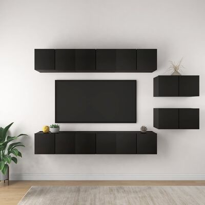 vidaXL TV Cabinets 8 pcs Black Engineered Wood