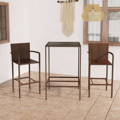 vidaXL 3 Piece Garden Bar Set Poly Rattan Brown