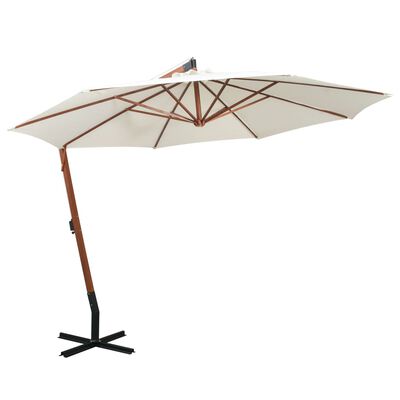 vidaXL Hanging Garden Parasol 350 cm Wooden Pole White