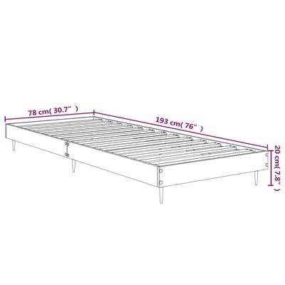 vidaXL Bed Frame without Mattress Grey Sonoma 75x190 cm Small Single Engineered Wood