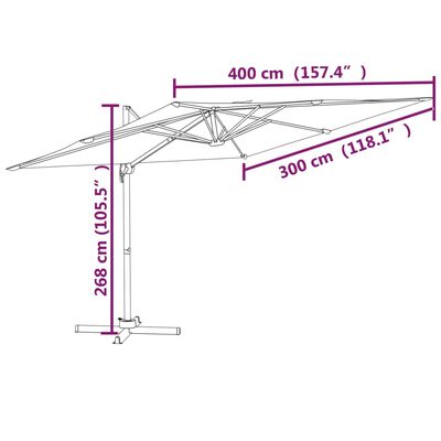 vidaXL LED Cantilever Garden Parasol Black 400x300 cm