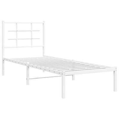 vidaXL Metal Bed Frame without Mattress with Headboard White 75x190 cm Small Single