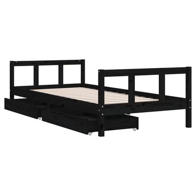 vidaXL Kids Bed Frame with Drawers Black 90x200 cm Solid Wood Pine