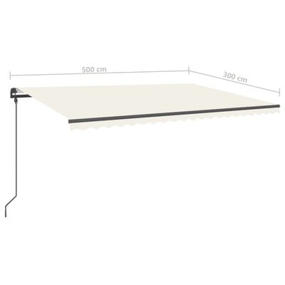 vidaXL Manual Retractable Awning with LED 5x3 m Cream