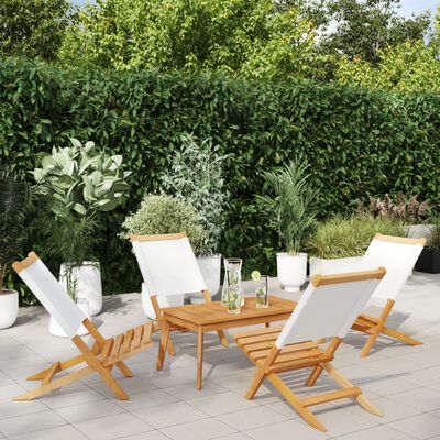 vidaXL Folding Garden Chairs 4 pcs Cream White Fabric and Solid Wood