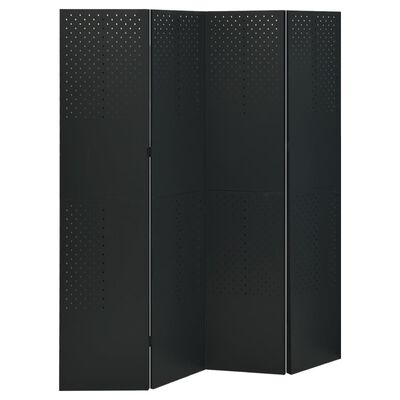 vidaXL 4-Panel Room Dividers 2 pcs Black 160x180 cm Steel