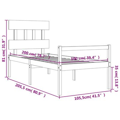 vidaXL Senior Bed without Mattress Grey 100x200 cm Solid Wood