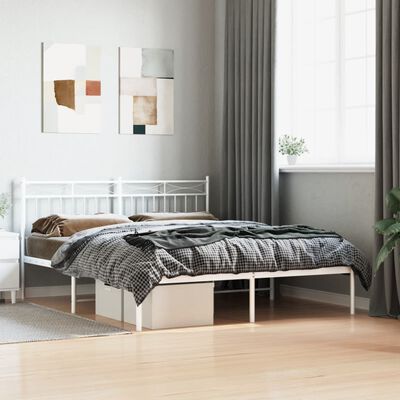 vidaXL Metal Bed Frame without Mattress with Headboard White 150x200 cm King Size