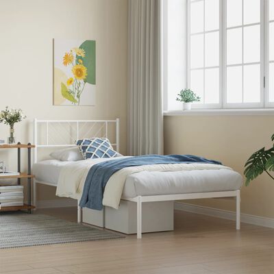 vidaXL Metal Bed Frame without Mattress with Headboard White 100x190 cm