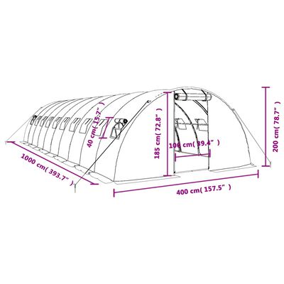 vidaXL Greenhouse with Steel Frame White 40 m² 10x4x2 m