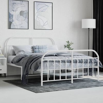 vidaXL Metal Bed Frame without Mattress with Footboard White 135x190 cm Double