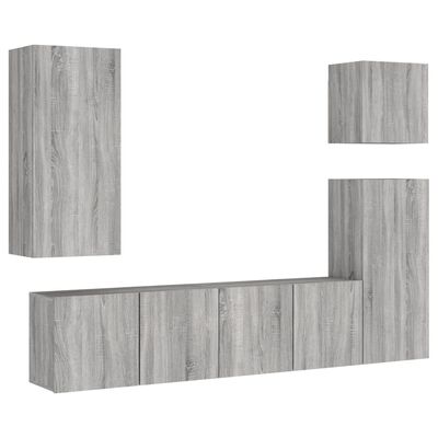 vidaXL 5 Piece TV Wall Units Grey Sonoma Engineered Wood