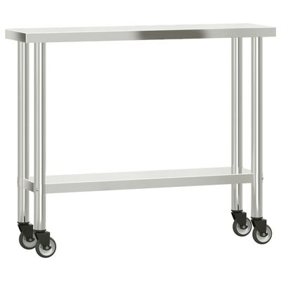 vidaXL Kitchen Work Table with Wheels 110x30x85 cm Stainless Steel