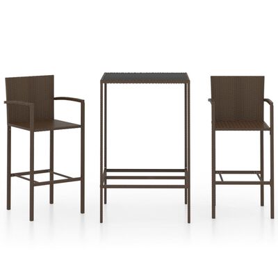 vidaXL 3 Piece Garden Bar Set Poly Rattan Brown