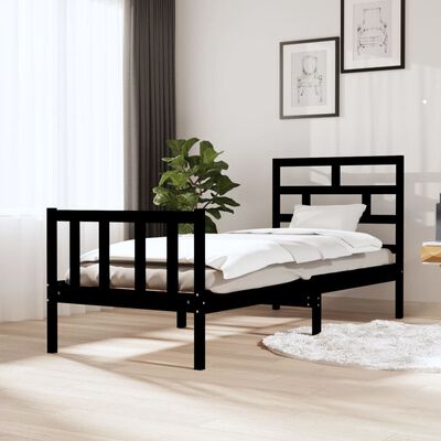 vidaXL Bed Frame without Mattress Black Solid Wood Pine Small Single