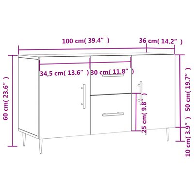 vidaXL Sideboard Brown Oak 100x36x60 cm Engineered Wood