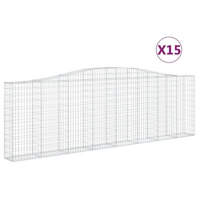 vidaXL Arched Gabion Baskets 15 pcs 400x30x120/140 cm Galvanised Iron