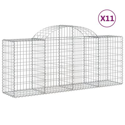 vidaXL Arched Gabion Baskets 11 pcs 200x50x80/100 cm Galvanised Iron