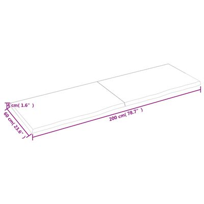 vidaXL Bathroom Countertop 200x60x(2-4) cm Untreated Solid Wood