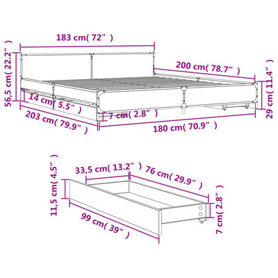 vidaXL Bed Frame with Drawers without Mattress Smoked Oak 180x200 cm Super King