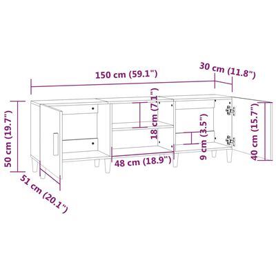 vidaXL TV Cabinet Concrete Grey 150x30x50 cm Engineered Wood