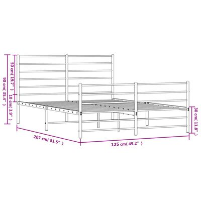 vidaXL Metal Bed Frame without Mattress with Footboard White 120x200 cm