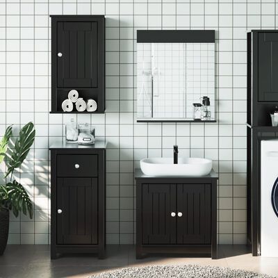 vidaXL 4 Piece Bathroom Furniture Set BERG Black Solid Wood Pine