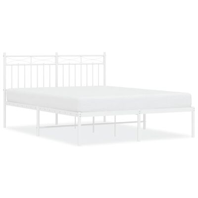 vidaXL Metal Bed Frame without Mattress with Headboard White 135x190 cm Double