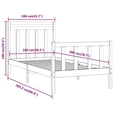 vidaXL Bed Frame without Mattress White Solid Wood Pine 100x200 cm