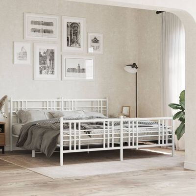 vidaXL Metal Bed Frame without Mattress with Footboard White 180x200 cm Super King