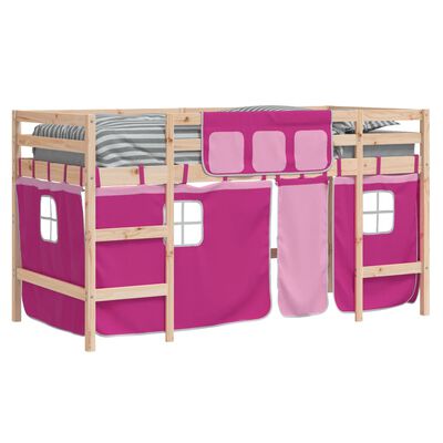 vidaXL Kids' Loft Bed with Curtains without Mattress Pink 90x200 cm