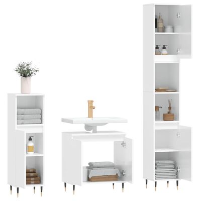 vidaXL 3 Piece Bathroom Furniture Set High Gloss White Engineered Wood