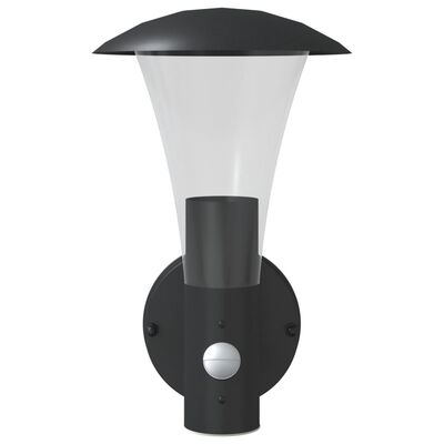 vidaXL Outdoor Wall Light with Sensor Black Stainless Steel